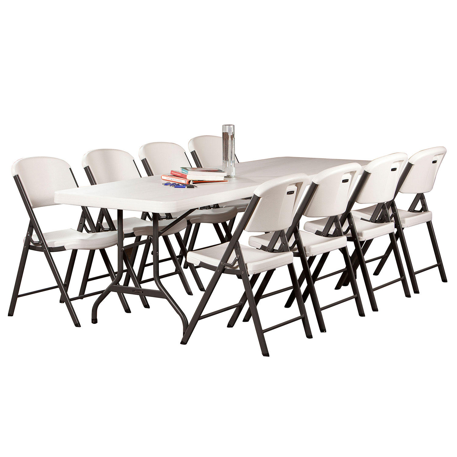 Package – (4) 8′ Commercial Grade Non-Nesting Folding Tables and (32) Folding Chairs, White Granite | Rental