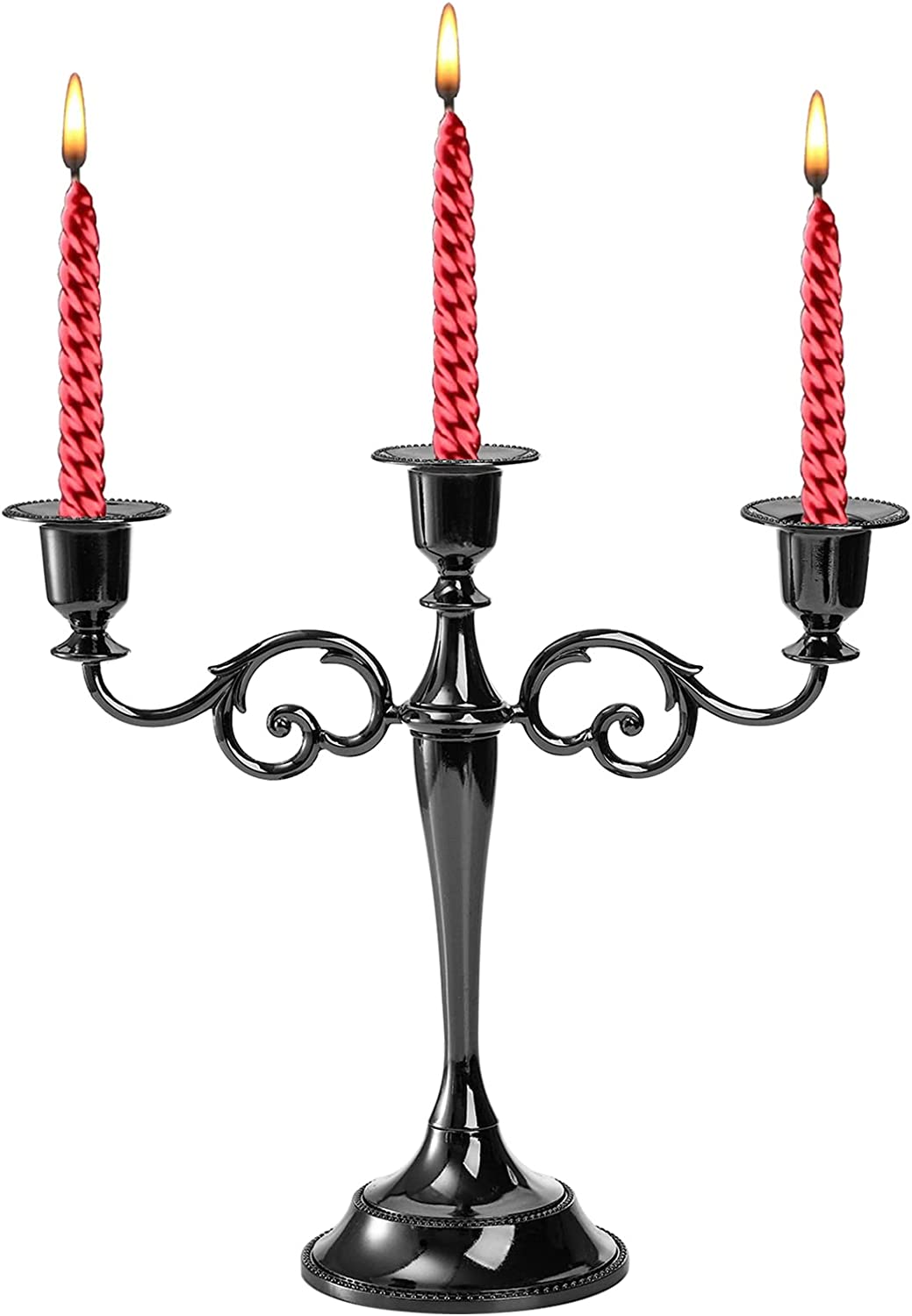 3 Arms Candelabra, 10.4 Inch Tall Black Candle Holder Gothic Candle Holders Candlestick Holder for 1 Inch Diameter Pillar Candles, Halloween Candelabra, Church | Rental