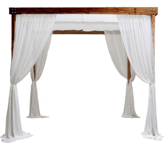 Cabana – 10 x 10’w x 8’h Rustic Wood Cabana With White Draping | Rental