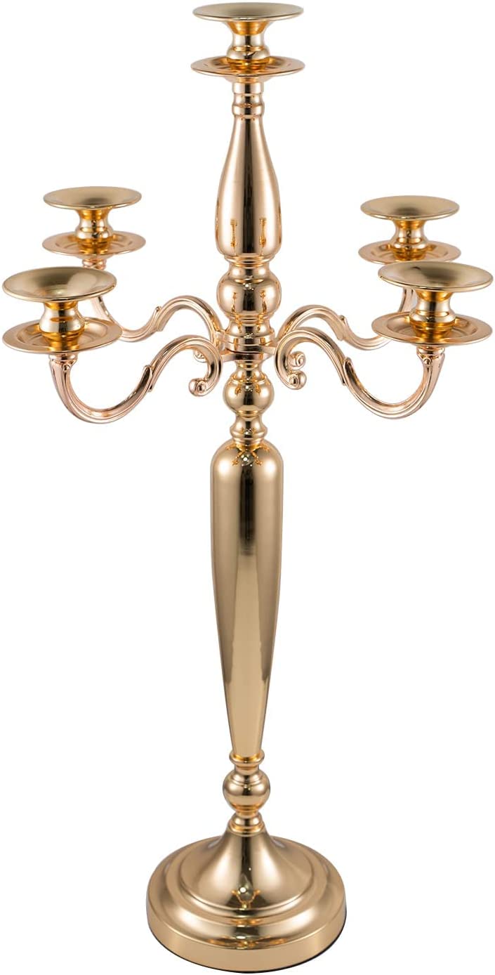 Gold Candelabra Candle Holder for Wedding Centerpiece, 5 Arm Candelabra for Dining Table, Birthday Party, Christmas, Home Decor (28 Inch Tall) | Rental