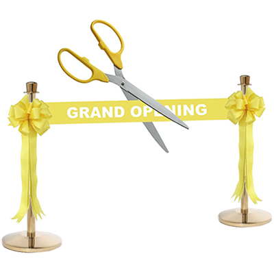 Ribbon Cutting Kit | Grand Opening Ceremony Gloss Yellow Ribbon, Scissors, Bows & Stanchions | Rental Ribbon Cutting Kit | Grand Opening Ceremony Gloss Yellow Ribbon, Scissors, Bows & Stanchions | Rental
