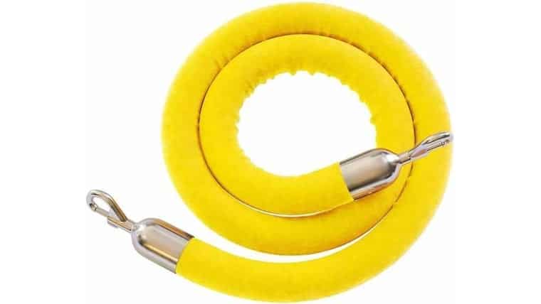 Stanchion Rope | 6′ | Yellow | Polished Steel | Rental Stanchion Rope | 6′ | Yellow | Polished Steel | Rental