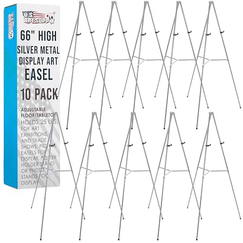 US Art Supply 66 inch Tall Gallery Large Silver Aluminum Display & Presentation Floor Easel (10-Easels) | Rental