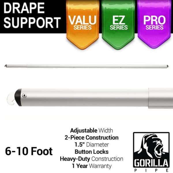 6-10ft Telescoping Drape Support w/ Button Stops at 8ft | Rental 6-10ft Telescoping Drape Support w/ Button Stops at 8ft | Rental