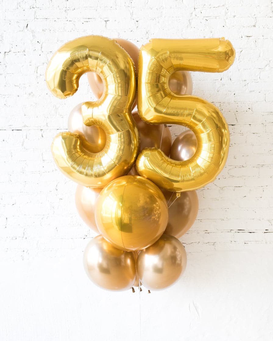 Golden – Foil Number and latex Balloons – bouquet of 13 | Rental Golden – Foil Number and latex Balloons – bouquet of 13 | Rental