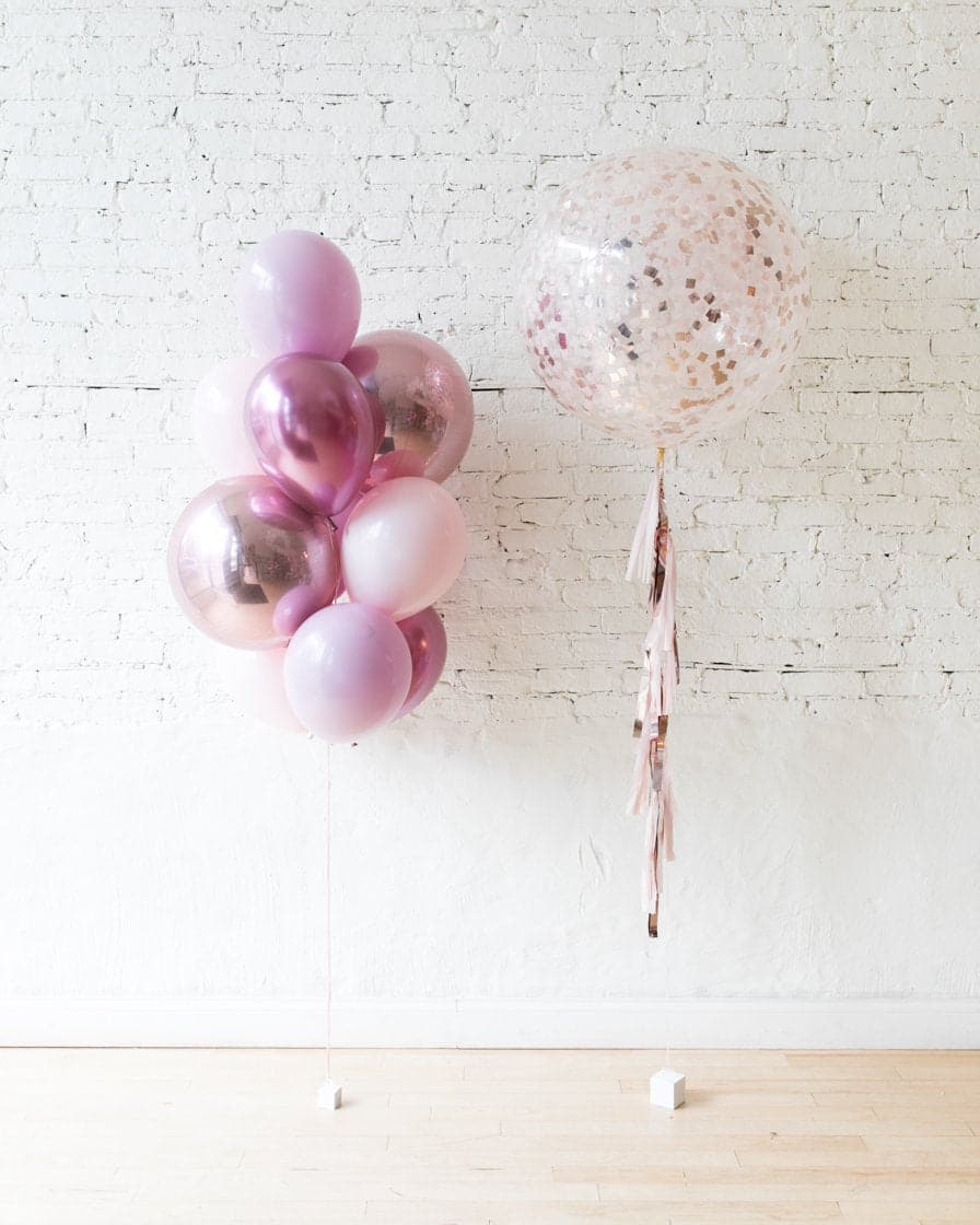 Modern Mauve – Confetti Giant & 11in and Orbs Bouquet Set | Rental