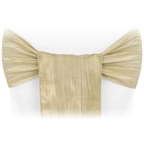Accordion Crushed Taffeta Chair Sash – Champagne | Rental