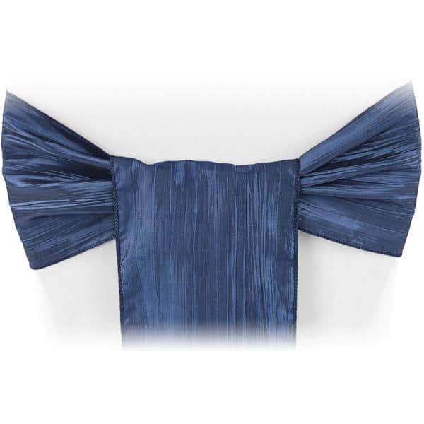 Accordion Crushed Taffeta Chair Sash – Navy Blue | Rental