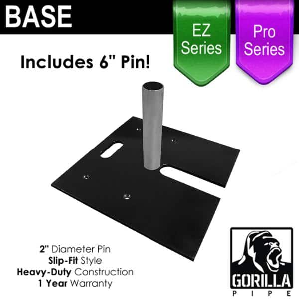 Black Pro & EZ Series – 18in x 18in Super Heavy Duty Base w/ 6″ x 2″ Pin (Up to 18ft) | Rental