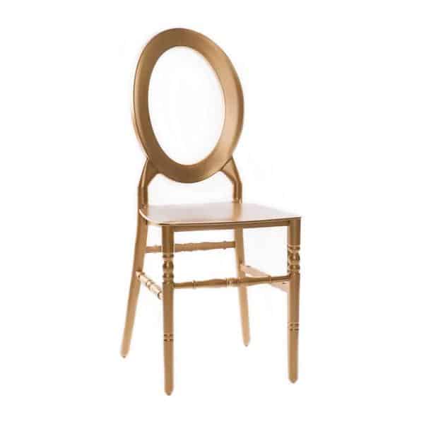 Oval Open Back Resin Dining Event Chair – Gold | Rental