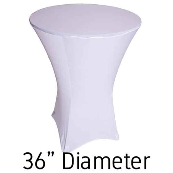 200 GSM Grade A Quality Spandex Hi-Boy Table Cover – White – Cocktail Table – 36″ Diameter | Rental 200 GSM Grade A Quality Spandex Hi-Boy Table Cover – White – Cocktail Table – 36″ Diameter | Rental