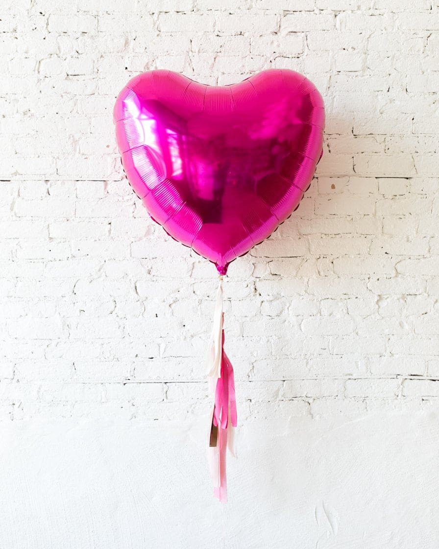 GIFT-36in Magenta Heart Foil Balloon and Shades of Pink Half-Tassel | Rental GIFT-36in Magenta Heart Foil Balloon and Shades of Pink Half-Tassel | Rental