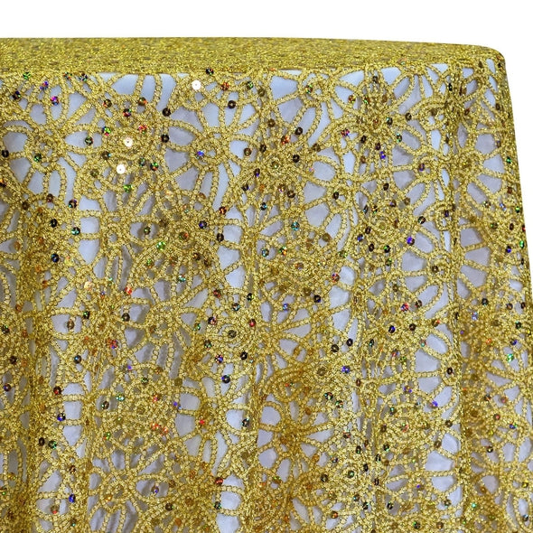 Flower Chain Lace Table Linen in Gold and Gold | Rental
