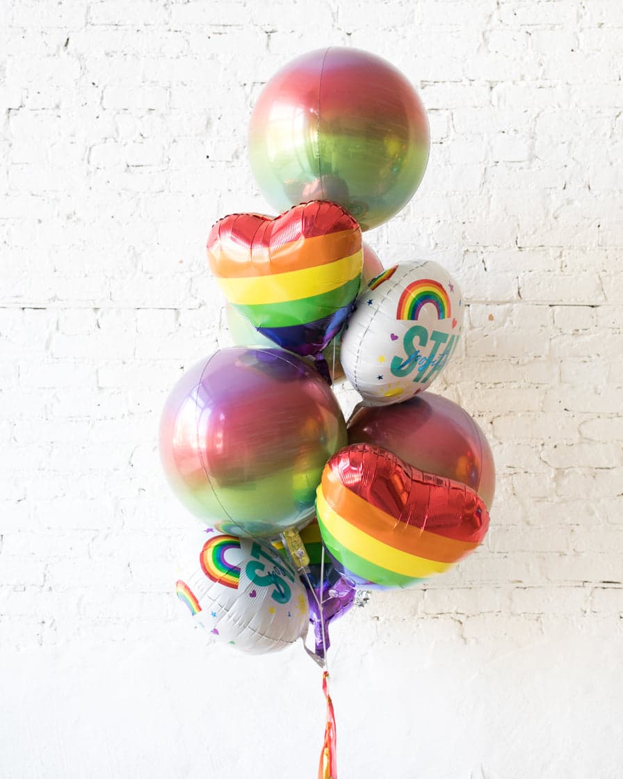 GIFT-Rainbow Heart and Orb Stay Positive Balloon Bouquet | Rental GIFT-Rainbow Heart and Orb Stay Positive Balloon Bouquet | Rental