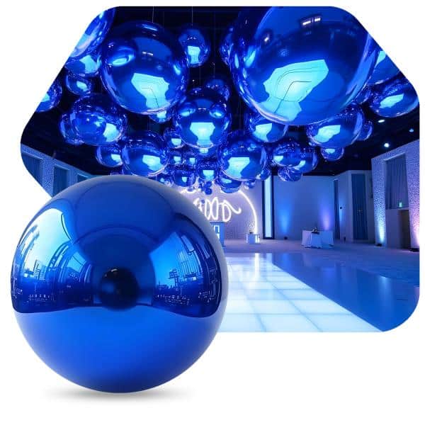 Royal Blue Giant Inflatable Mirror Ball Sphere – Maxorb™ Reflective Ceiling Event Decor – Commercial Installation Sizes | Rental