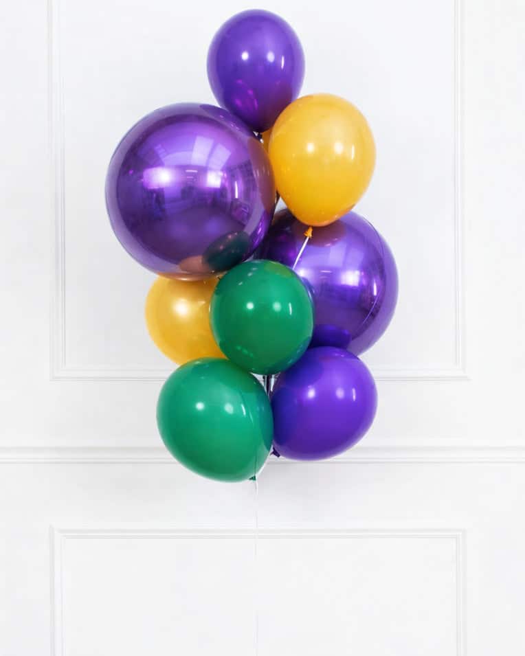 Mardi Gras – Orb & 11in Bouquet – bouquet of 10 | Rental Mardi Gras – Orb & 11in Bouquet – bouquet of 10 | Rental