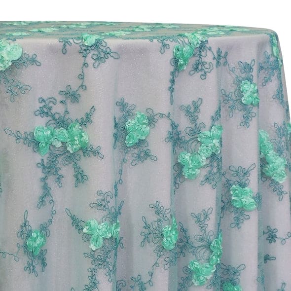 Baby Rose Embroidery Table Linen in Mint | Rental