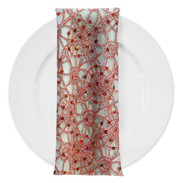 Flower Chain Lace (w/ Poly Lining) Table Napkin in Red and Silver | Rental