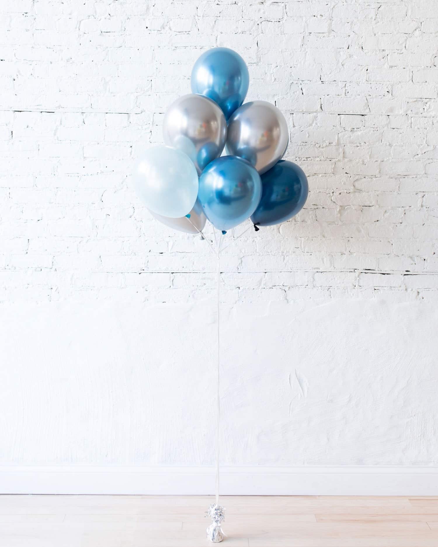 GIFT-Blues & Silver 11in balloons – bouquet of 10 | Rental GIFT-Blues & Silver 11in balloons – bouquet of 10 | Rental