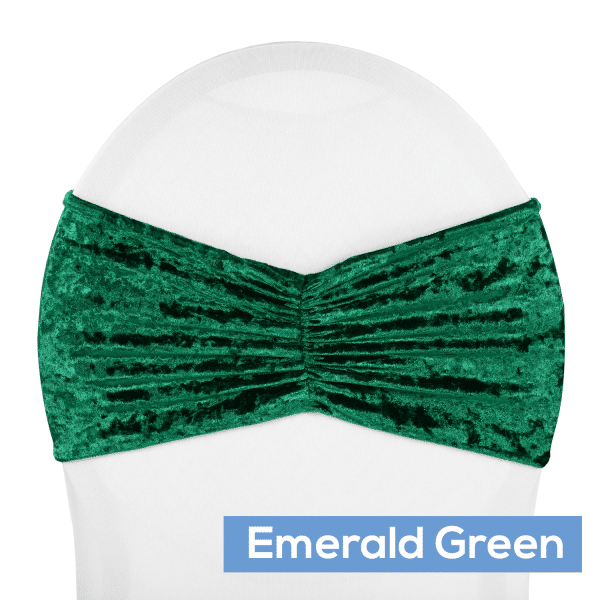 Premade Velvet Ruffle Stretch Chair Band – Emerald Green | Rental