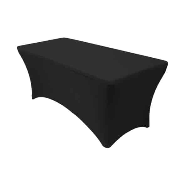 6′ x 30″ Banquet 210 GSM Better Quality/Best Value Spandex Table Cover – Black | Rental 6′ x 30″ Banquet 210 GSM Better Quality/Best Value Spandex Table Cover – Black | Rental
