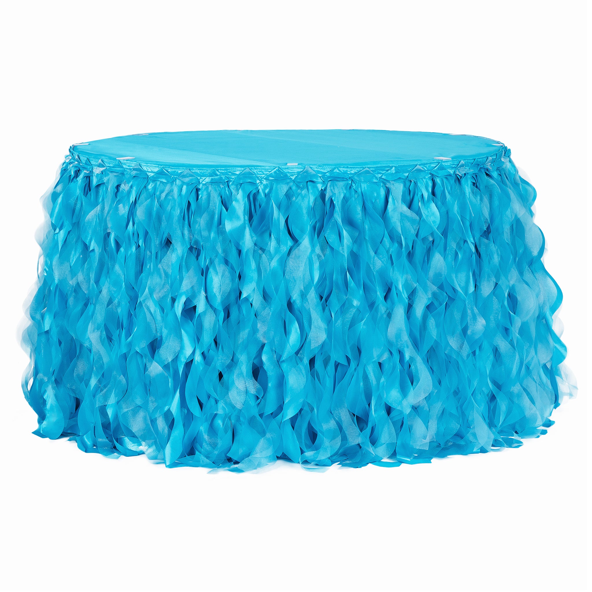 Curly Willow 14ft Table Skirt – Aqua Blue | Rental Curly Willow 14ft Table Skirt – Aqua Blue | Rental
