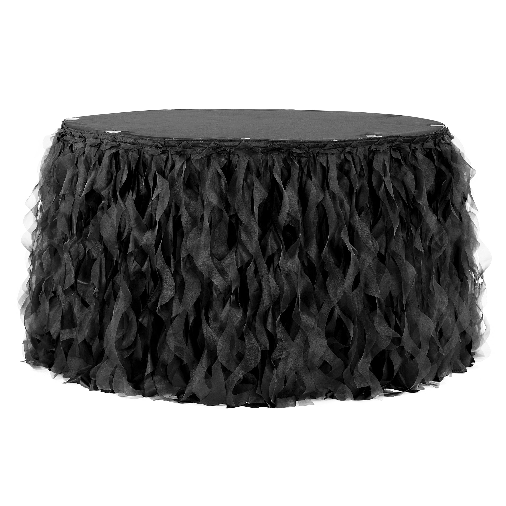 Curly Willow 14ft Table Skirt – Black | Rental Curly Willow 14ft Table Skirt – Black | Rental