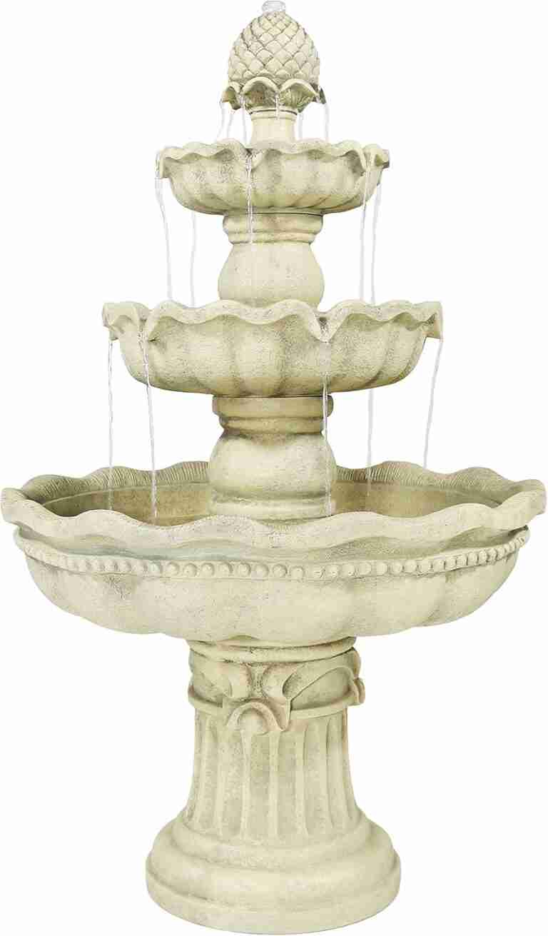 Sunnydaze 51-Inch Electric Water Fountain – Outdoor Water Feature – 3-Tier Outdoor Fountain with Pineapple Top – White : Patio, Lawn & Garden | Rental
