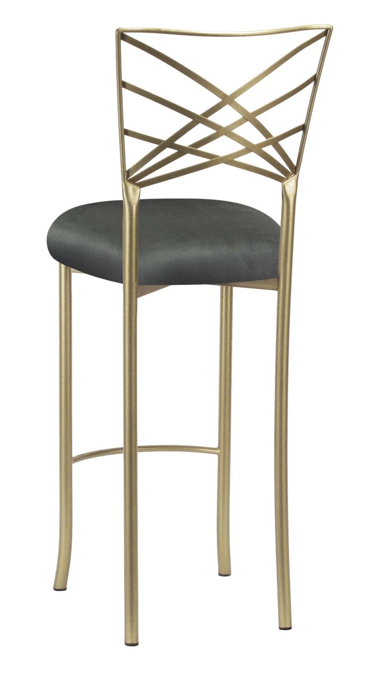 Gold Fanfare Barstool with Charcoal Suede Cushion – Chameleon Chair Collection | Rental