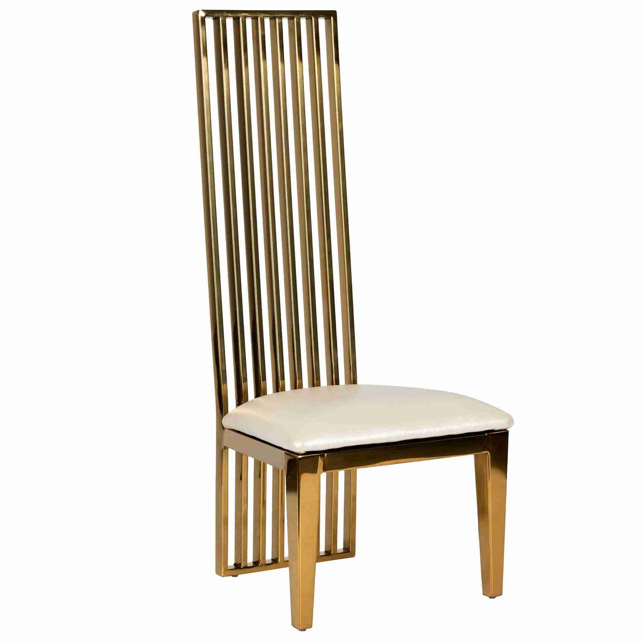 kids gold frame high back stainless steel chair with white vinyl cushion 1