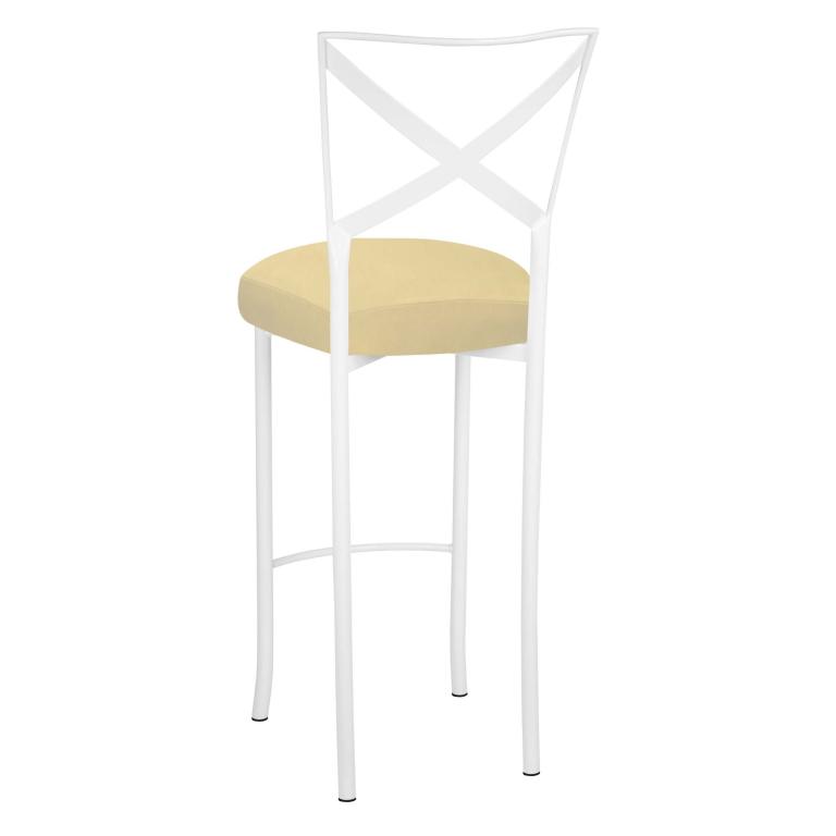 Simply X White Barstool with Buttercup Suede Boxed Cushion – Chameleon Chair Collection | Rental