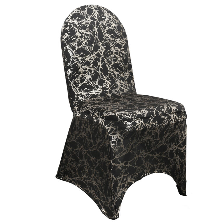 Stretch Spandex Banquet Chair Cover Black With Silver Marbling | Rental