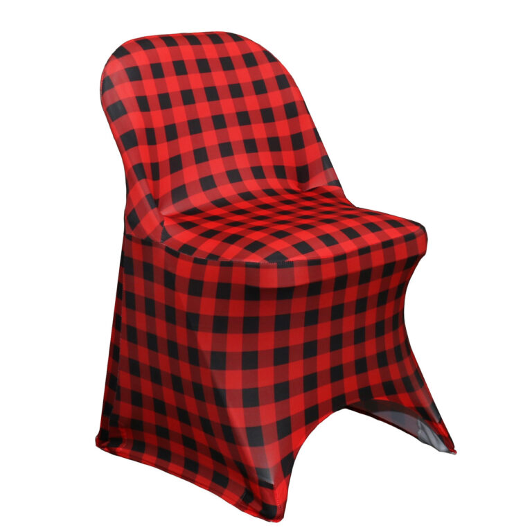 Stretch Spandex Folding Chair Cover Red Buffalo Plaid | Rental Stretch Spandex Folding Chair Cover Red Buffalo Plaid | Rental