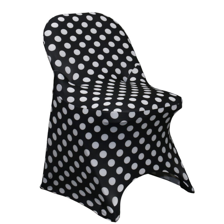 Stretch Spandex Folding Chair Covers Black and White Polka Dot | Rental